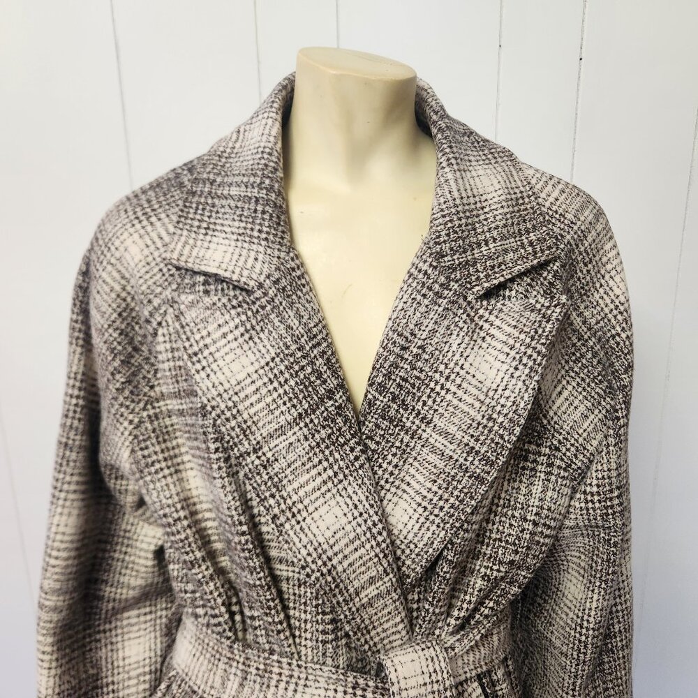 plaid wrap coat M belted trench Promesa NWT